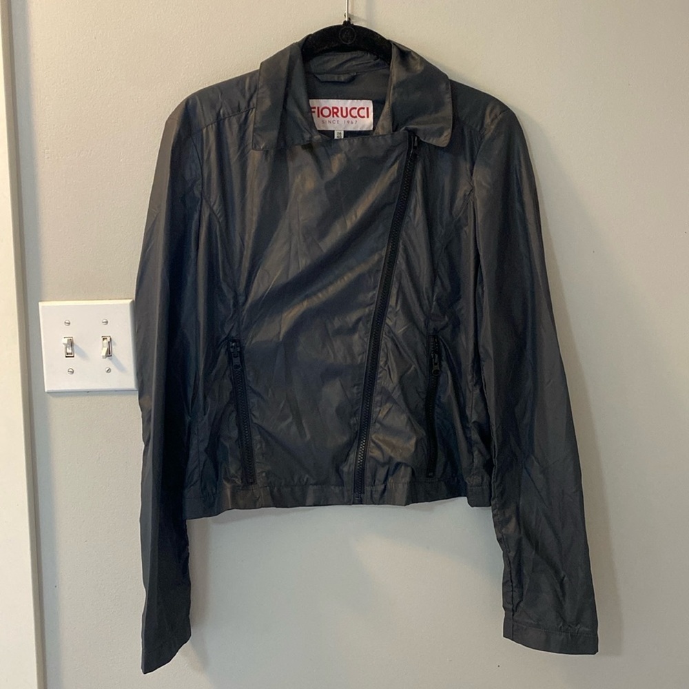 FIORUCCI Dark Grey Biker Jacket Cropped Rain Coat Lightweight size IT40 or 6